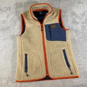 Eddie Bauer Sherpa Fleece Vest | Cream‎ / Blue / Orange | Women's XS